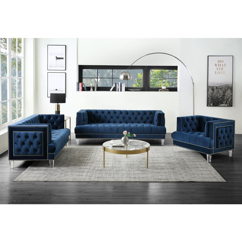 Boho Aesthetic Ansario Sofa, Blue Velvet (56455) | Biophilic Design Airbnb Decor Furniture 