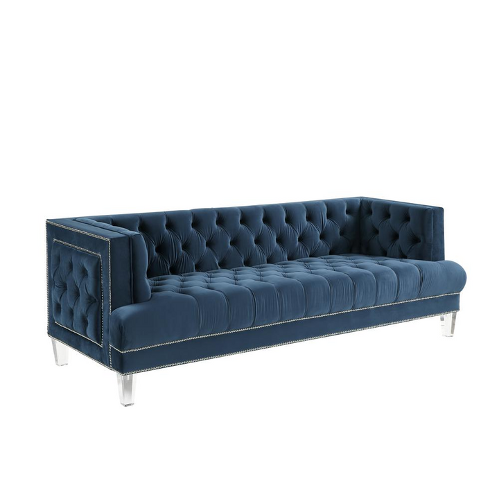 Boho Aesthetic Ansario Sofa, Blue Velvet (56455) | Biophilic Design Airbnb Decor Furniture 