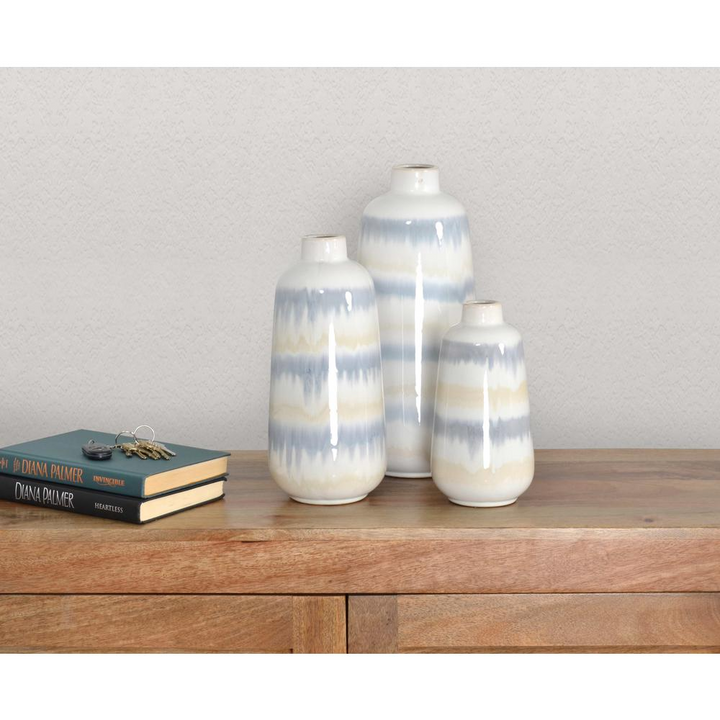 Boho Aesthetic Gray Sand Vase Set of 3 | Biophilic Design Airbnb Decor Furniture 
