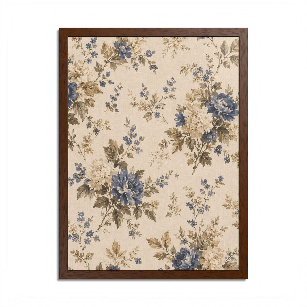 Buy farmhouse furniture Vintage Floral Framed Poster — Blue &amp; Beige Botanical Wall Art - Modern Cottage Farmhouse Furniture
