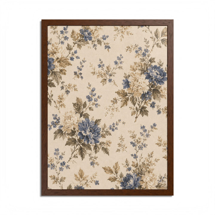 Buy farmhouse furniture Vintage Floral Framed Poster — Blue &amp; Beige Botanical Wall Art - Modern Cottage Farmhouse Furniture