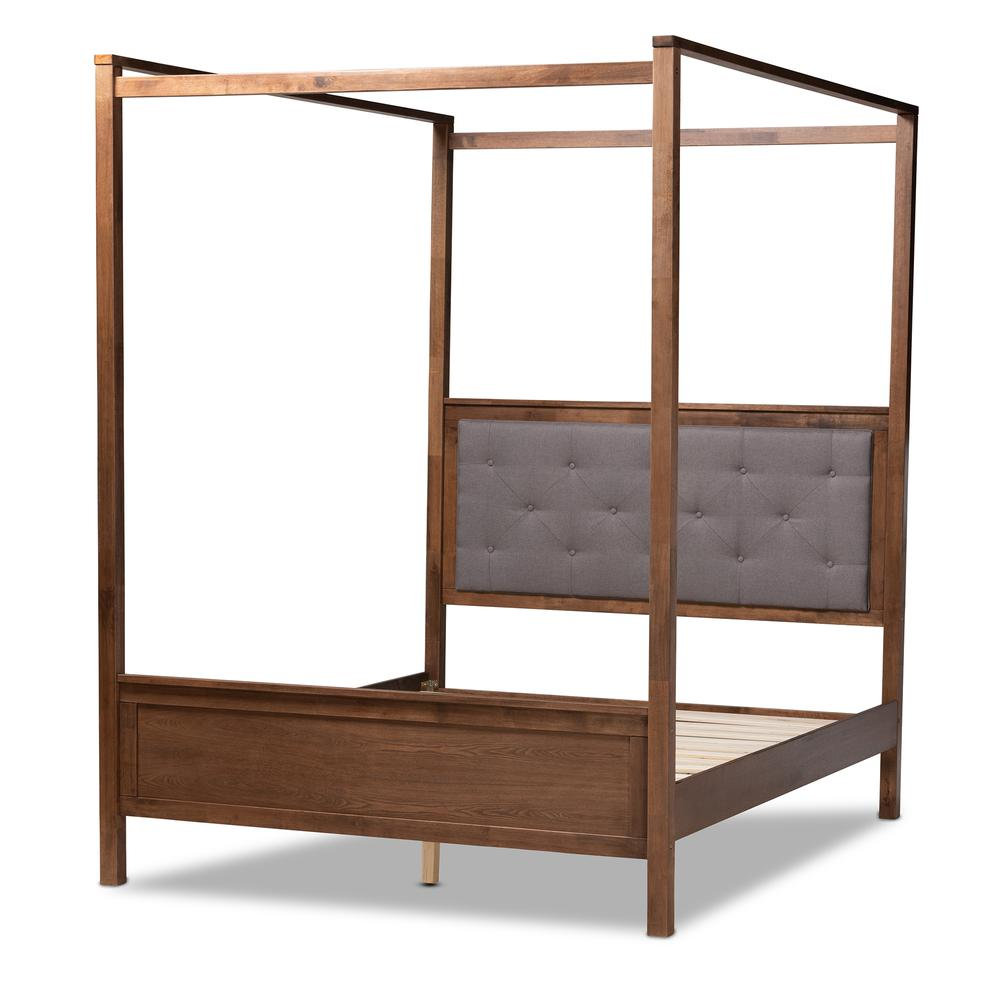 Boho Aesthetic Grey and Walnut Brown Sustainable and Eco-friendly bedroom furniture King Size Modern Canopy Bed | Biophilic Design Airbnb Decor Furniture 