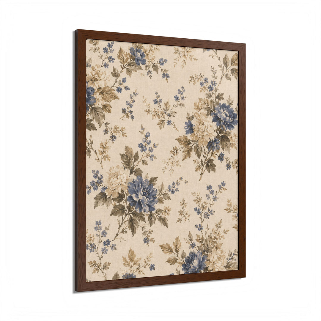 Buy farmhouse furniture Vintage Floral Framed Poster — Blue &amp; Beige Botanical Wall Art - Modern Cottage Farmhouse Furniture