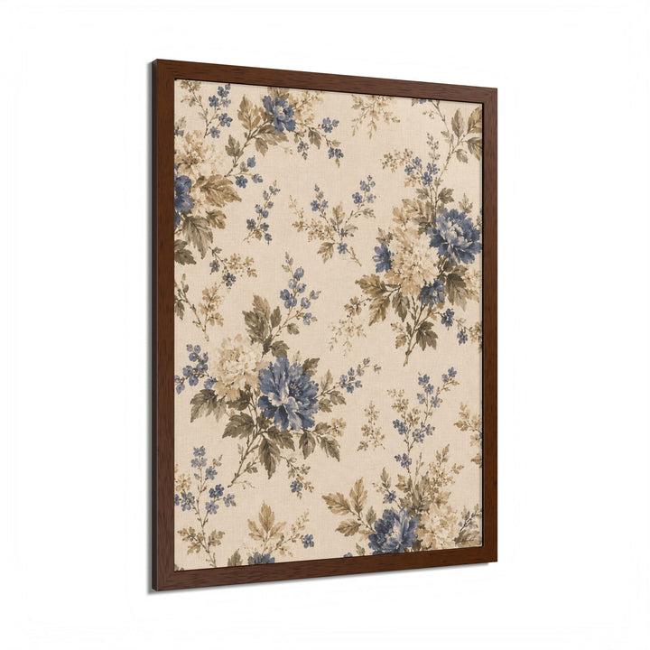 Buy farmhouse furniture Vintage Floral Framed Poster — Blue &amp; Beige Botanical Wall Art - Modern Cottage Farmhouse Furniture