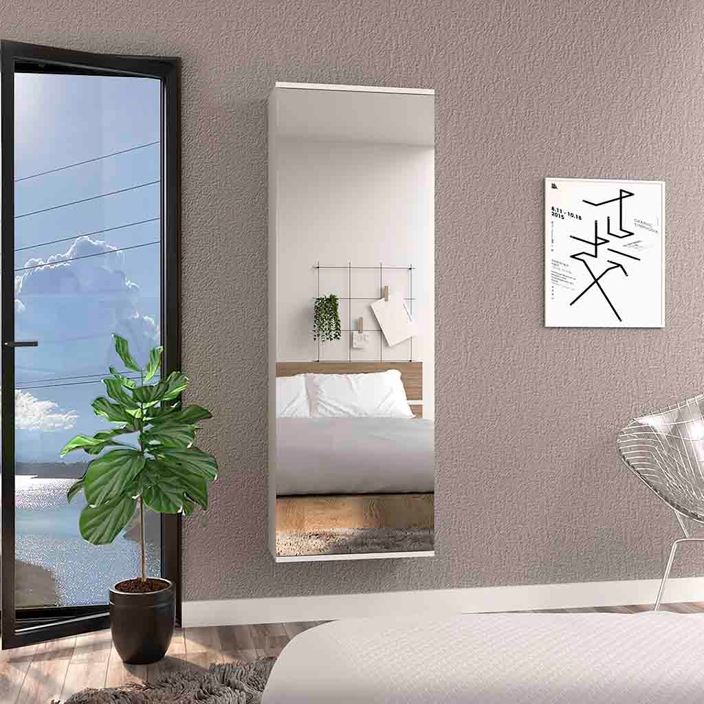Boho Aesthetic Modern Luxury Single Door Wall Mounted Shoe Rack Mirror | Biophilic Design Airbnb Decor Furniture 