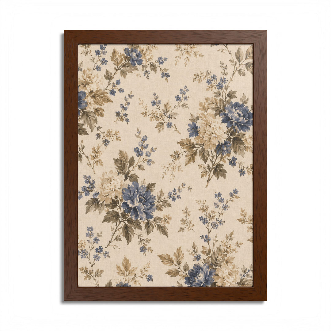 Buy farmhouse furniture Vintage Floral Framed Poster — Blue &amp; Beige Botanical Wall Art - Modern Cottage Farmhouse Furniture