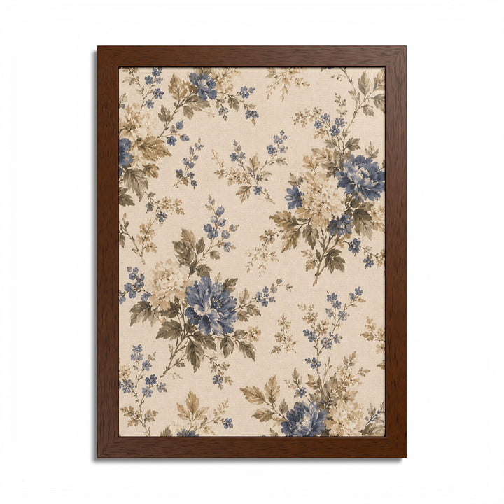 Buy farmhouse furniture Vintage Floral Framed Poster — Blue &amp; Beige Botanical Wall Art - Modern Cottage Farmhouse Furniture