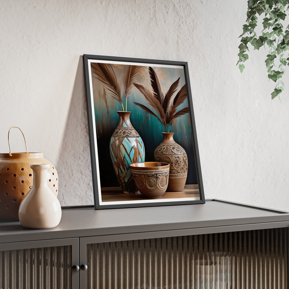 Boho Aesthetic Earthy Bowls Posters with Wooden Frame | Biophilic Design Airbnb Decor Furniture 