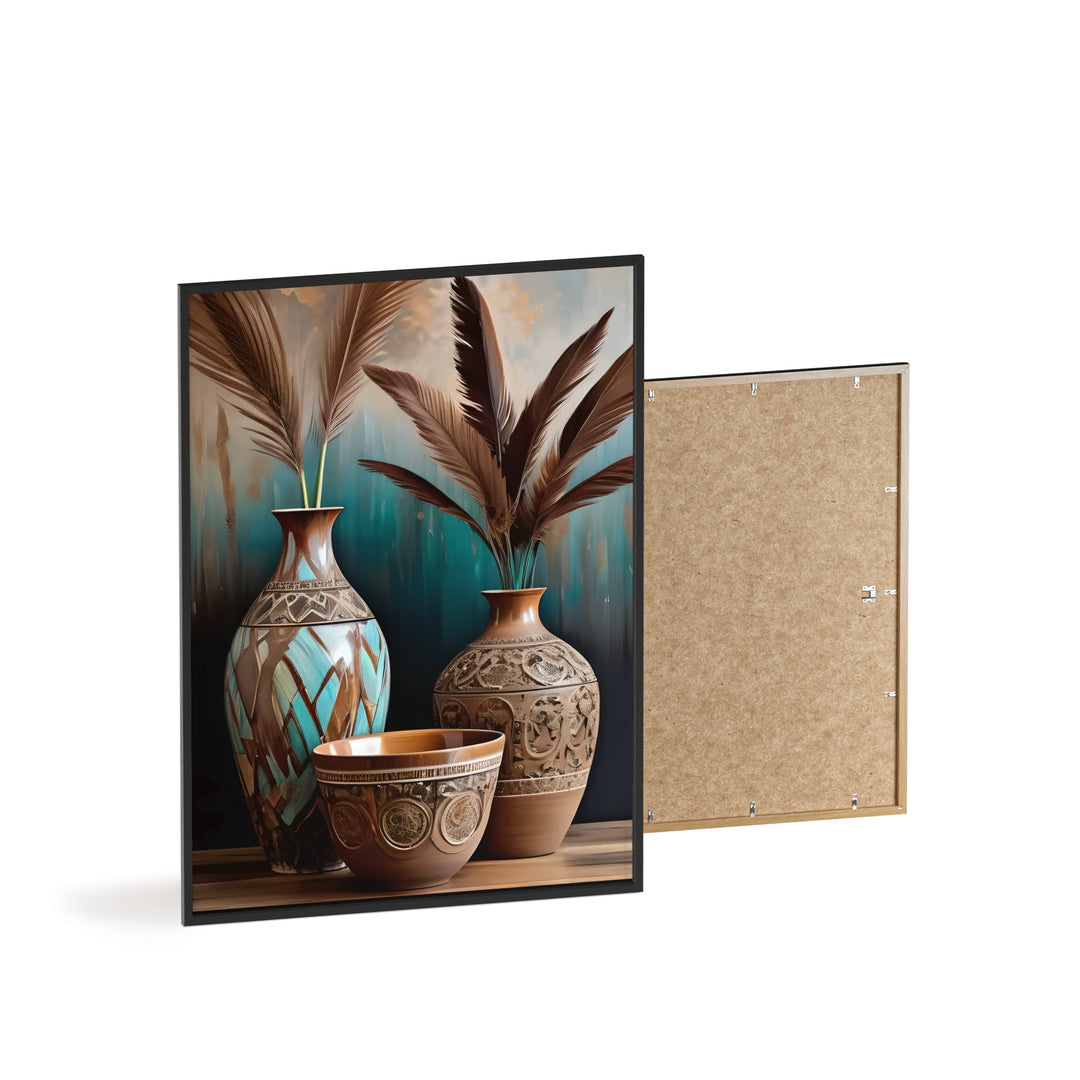 Boho Aesthetic Earthy Bowls Posters with Wooden Frame | Biophilic Design Airbnb Decor Furniture 