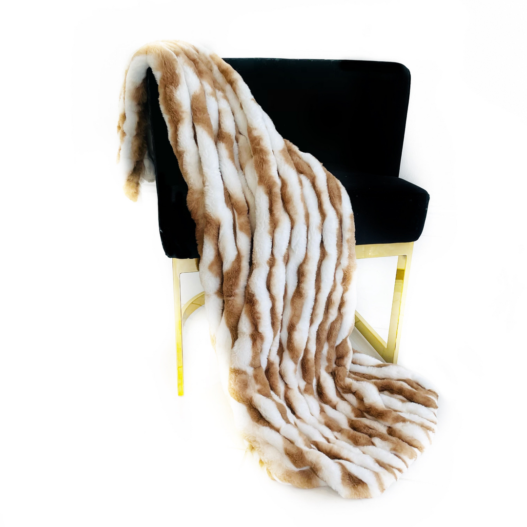 Boho Aesthetic Plutus White Taupe Snow Chinchilla Faux Fur Luxury Throw Blanket | Biophilic Design Airbnb Decor Furniture 