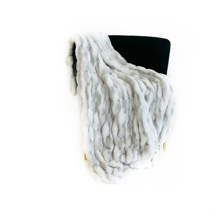 Boho Aesthetic Plutus White Silver Snow Chinchilla Faux Fur Luxury Throw Blanket | Biophilic Design Airbnb Decor Furniture 
