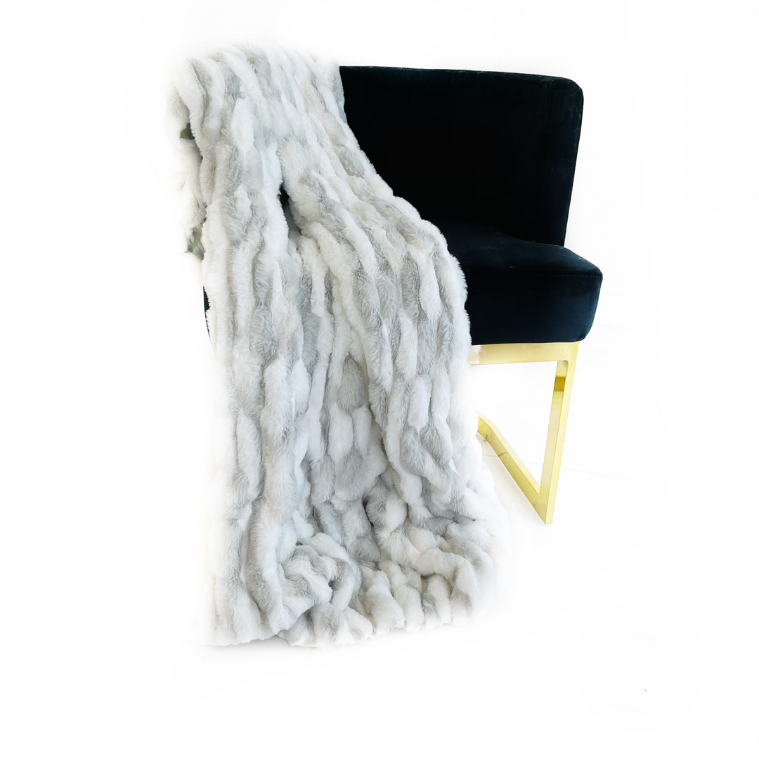 Boho Aesthetic Plutus White Silver Snow Chinchilla Faux Fur Luxury Throw Blanket | Biophilic Design Airbnb Decor Furniture 
