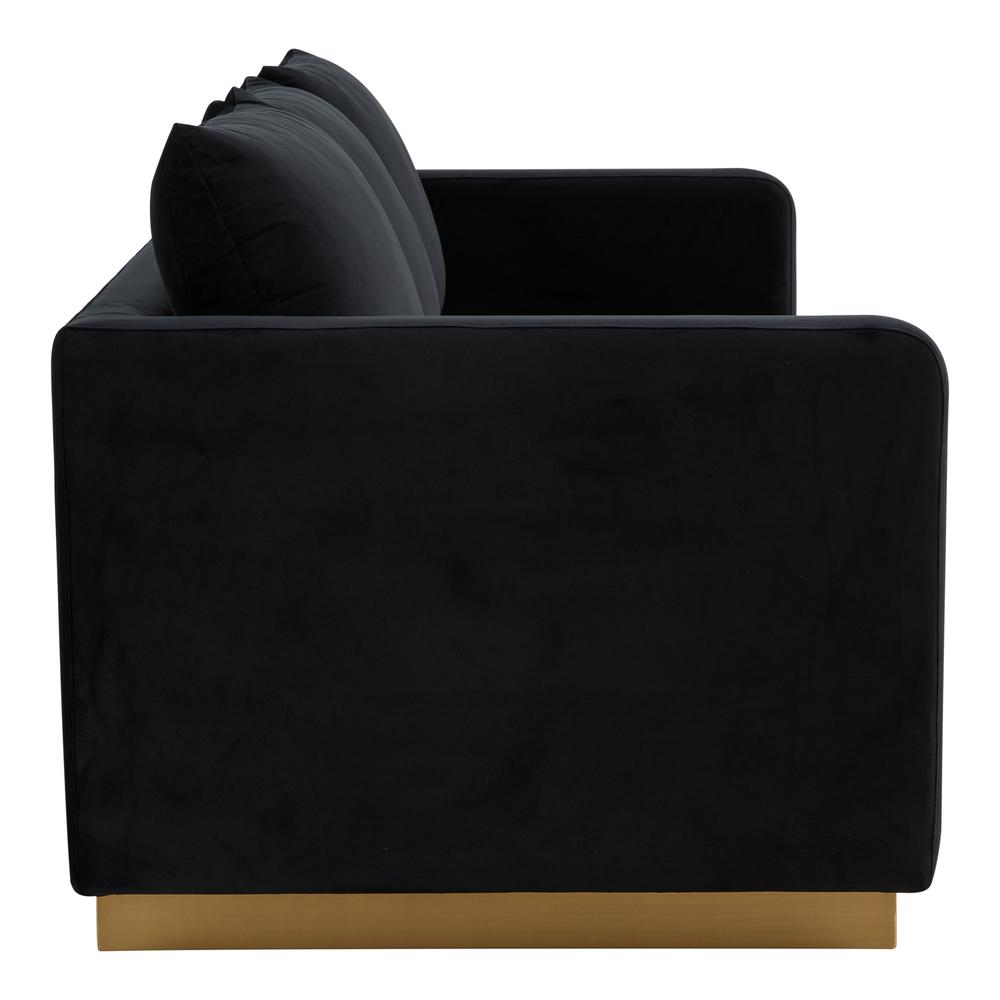 Boho Aesthetic LeisureMod Nervo Modern Mid-Century Upholstered Velvet Sofa with Gold Frame, Midnight Black | Biophilic Design Airbnb Decor Furniture 