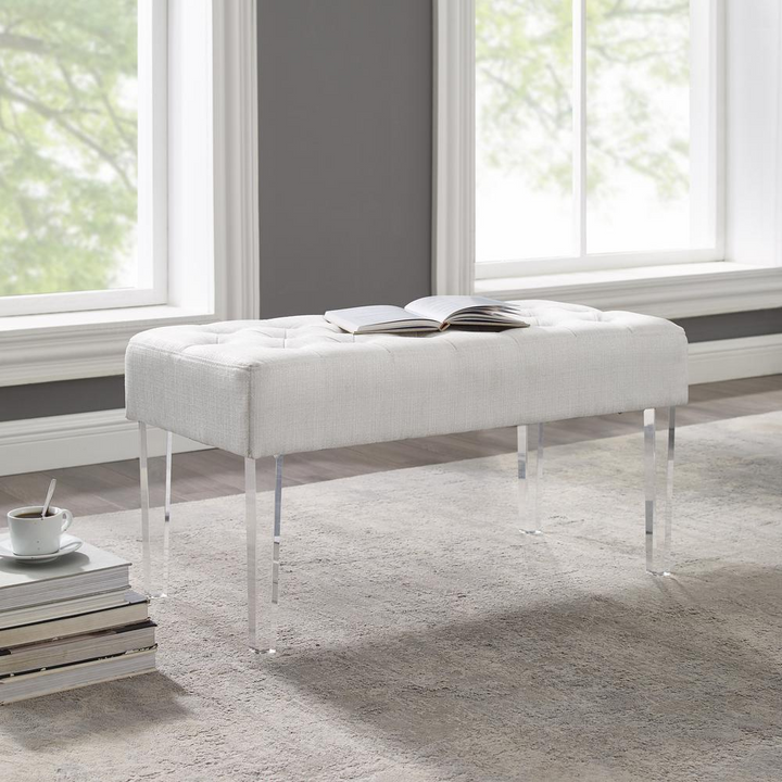 Boho Aesthetic Ella Glitz Acrylic Leg Bench | Biophilic Design Airbnb Decor Furniture 