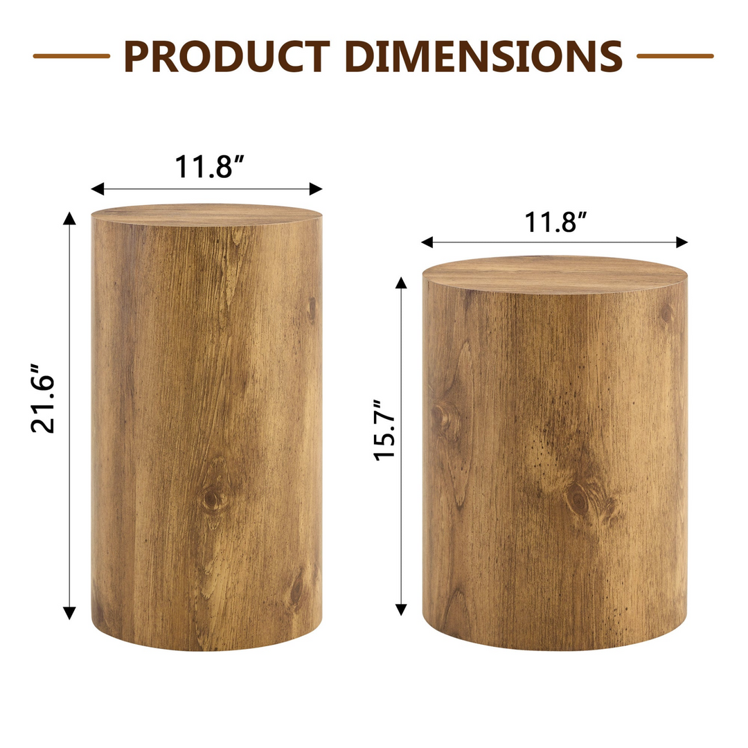 Buy farmhouse furniture Modern Mediterranean Italian Set of Two Wood color Cylinder Side Tables. - Modern Cottage Farmhouse Furniture