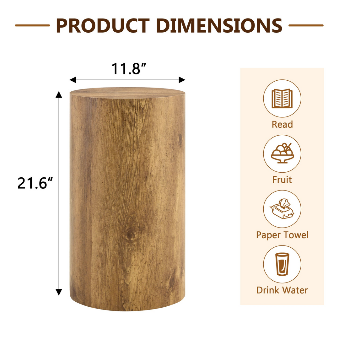Buy farmhouse furniture Modern Mediterranean Italian Set of Two Wood color Cylinder Side Tables. - Modern Cottage Farmhouse Furniture