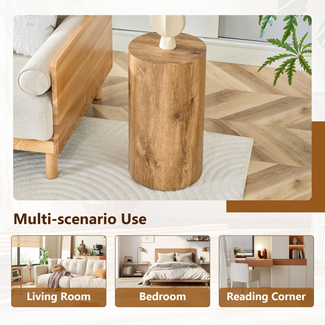 Buy farmhouse furniture Modern Mediterranean Italian Set of Two Wood color Cylinder Side Tables. - Modern Cottage Farmhouse Furniture