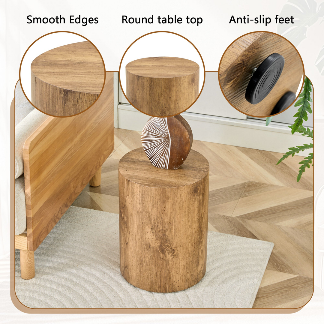 Buy farmhouse furniture Modern Mediterranean Italian Set of Two Wood color Cylinder Side Tables. - Modern Cottage Farmhouse Furniture