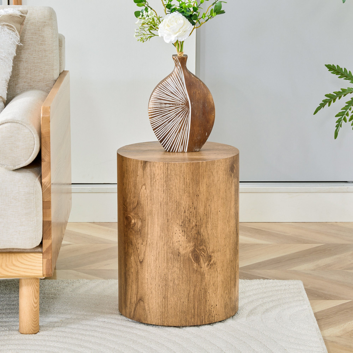 Buy farmhouse furniture Modern Mediterranean Italian Set of Two Wood color Cylinder Side Tables. - Modern Cottage Farmhouse Furniture