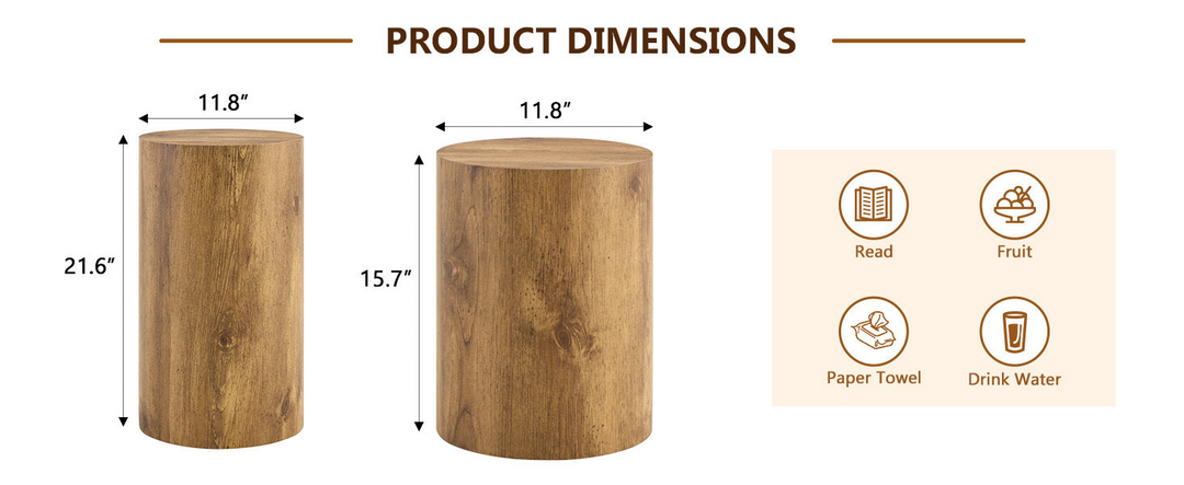 Buy farmhouse furniture Modern Mediterranean Italian Set of Two Wood color Cylinder Side Tables. - Modern Cottage Farmhouse Furniture