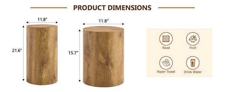 Buy farmhouse furniture Modern Mediterranean Italian Set of Two Wood color Cylinder Side Tables. - Modern Cottage Farmhouse Furniture