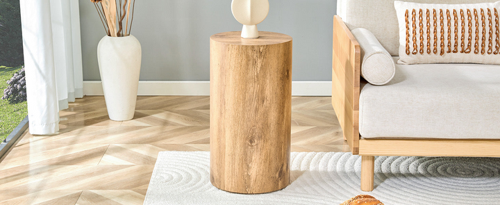 Buy farmhouse furniture Modern Mediterranean Italian Set of Two Wood color Cylinder Side Tables. - Modern Cottage Farmhouse Furniture