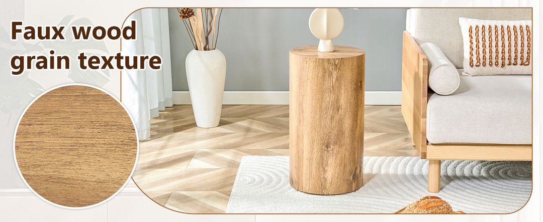Buy farmhouse furniture Modern Mediterranean Italian Set of Two Wood color Cylinder Side Tables. - Modern Cottage Farmhouse Furniture