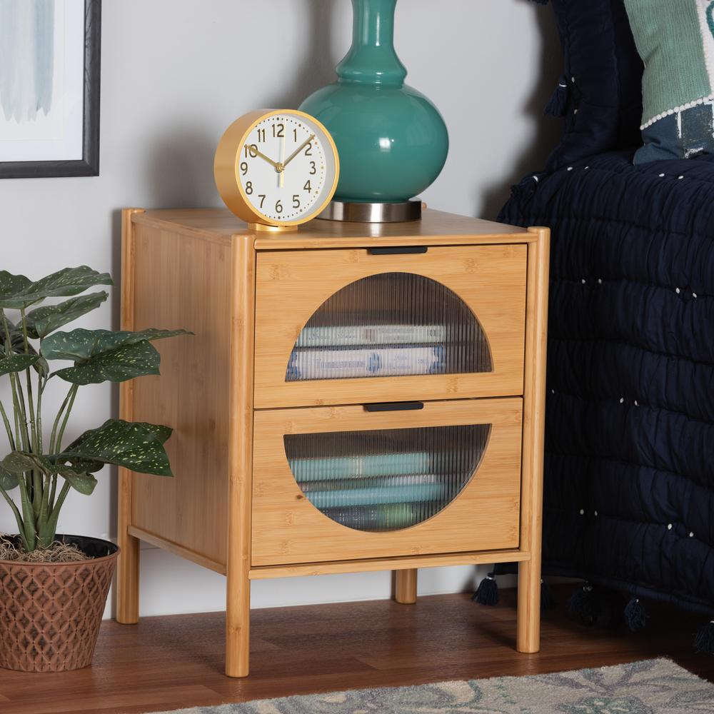 Boho Aesthetic Eco Friendly Natural Brown Bamboo Wood 2-Drawer End Table | Biophilic Design Airbnb Decor Furniture 