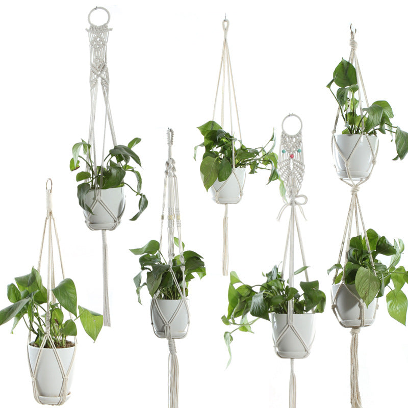 Boho Aesthetic Biophilic Flower & Plant Pot Cotton Rope Indoor Plant Hanger Hanging Basket | Biophilic Design Airbnb Decor Furniture 