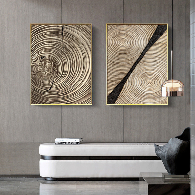Boho Aesthetic Simple Black And White Gold Leaf Annual Ring Living Room Decoration Paintings | Biophilic Design Airbnb Decor Furniture 