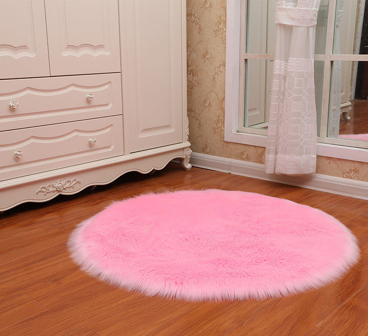 Boho Aesthetic Round Soft Faux Sheepskin Fur Area Rugs for Bedroom Living Room Floor Shaggy Plush Carpet White Home Floor Mat Rug Bedside Rugs | Biophilic Design Airbnb Decor Furniture 