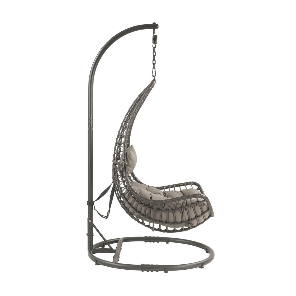 Boho Aesthetic Biophilic Design Gray Charcoal Wicker Hanging Chair with Stand | Biophilic Design Airbnb Decor Furniture 