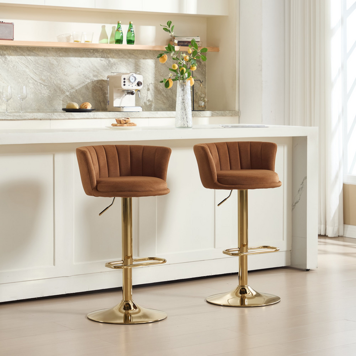 Villa Aurelia Mediterranean Leather Brown Bar Stools - Mediterranean Italian Contemporary Home Decor Furniture
