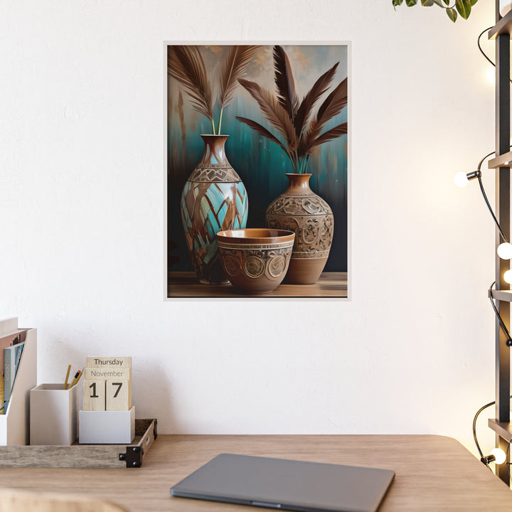 Boho Aesthetic Earthy Bowls Posters with Wooden Frame | Biophilic Design Airbnb Decor Furniture 