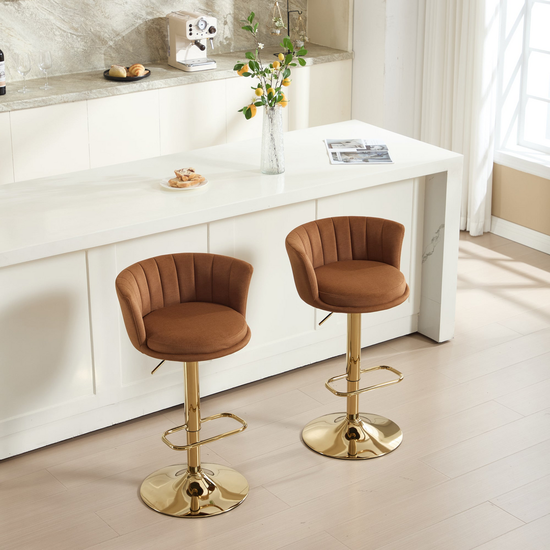Villa Aurelia Mediterranean Leather Brown Bar Stools - Mediterranean Italian Contemporary Home Decor Furniture