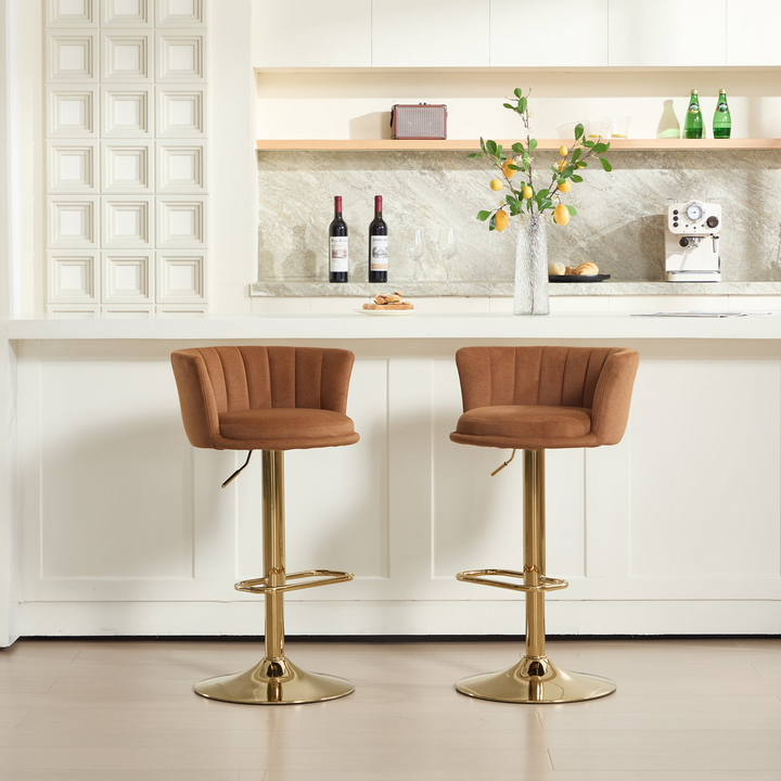Villa Aurelia Mediterranean Leather Brown Bar Stools - Mediterranean Italian Contemporary Home Decor Furniture