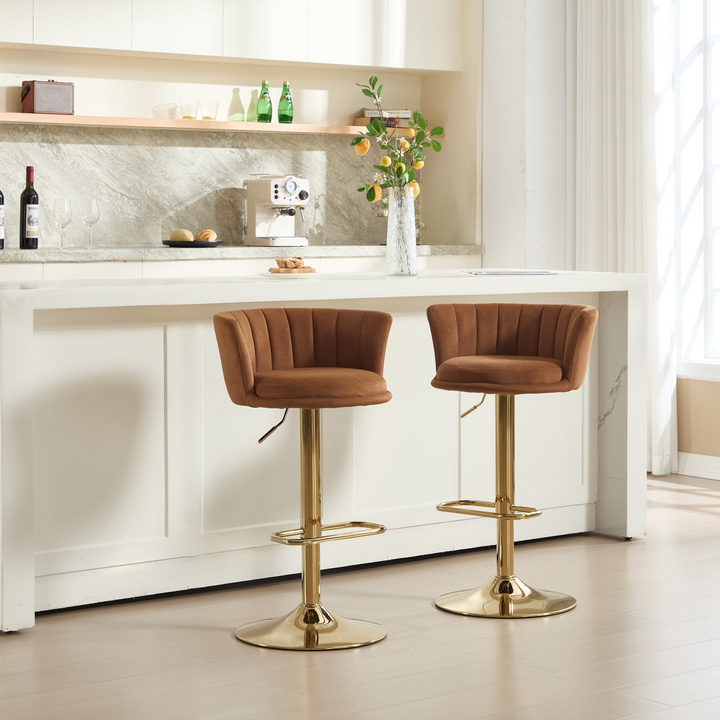 Villa Aurelia Mediterranean Leather Brown Bar Stools - Mediterranean Italian Contemporary Home Decor Furniture