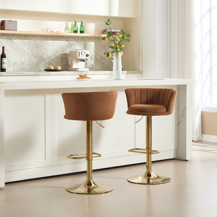 Villa Aurelia Mediterranean Leather Brown Bar Stools - Mediterranean Italian Contemporary Home Decor Furniture