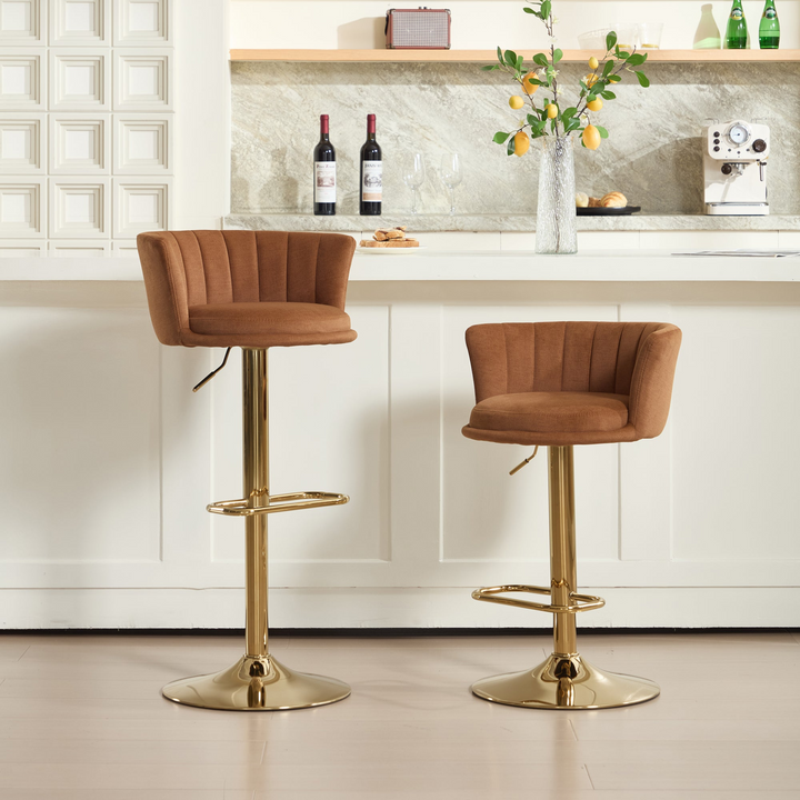 Villa Aurelia Mediterranean Leather Brown Bar Stools - Mediterranean Italian Contemporary Home Decor Furniture