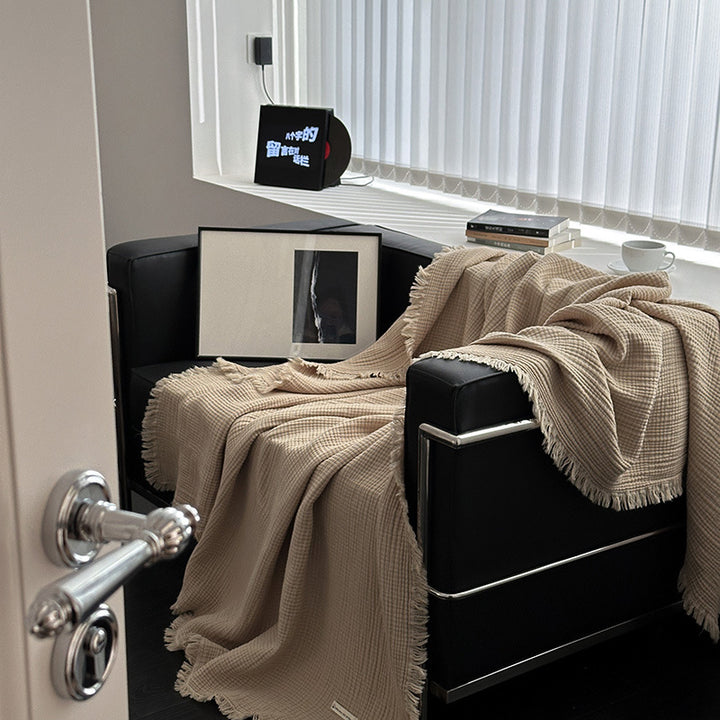 Buy farmhouse furniture Ranchwood Haven | Modern Neutral Farmhouse Tassel Throw Blanket - Modern Cottage Farmhouse Furniture