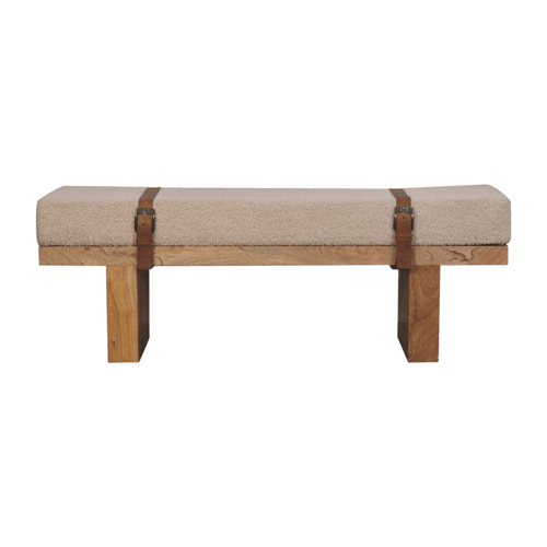 Valencia Oro Greece Mediterranean Cream Bouclé Bench - Mediterranean Tuscan Contemporary Home Decor Furniture