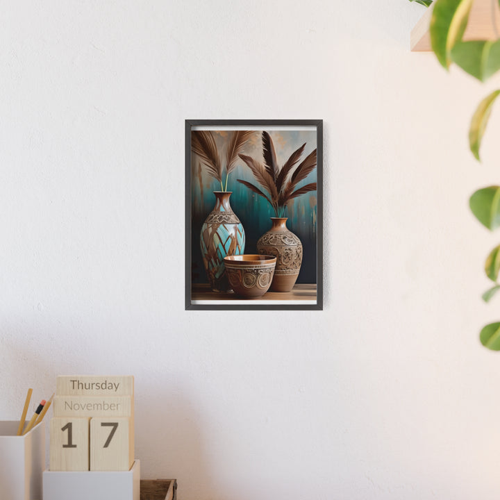 Boho Aesthetic Earthy Bowls Posters with Wooden Frame | Biophilic Design Airbnb Decor Furniture 