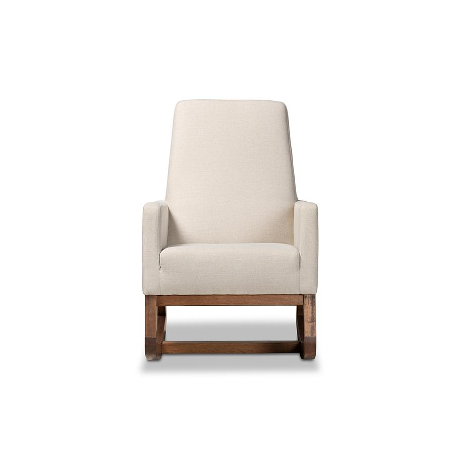 Boho Aesthetic Yashiya Mid-century Retro Modern Light Beige Fabric Upholstered Rocking Chair | Biophilic Design Airbnb Decor Furniture 
