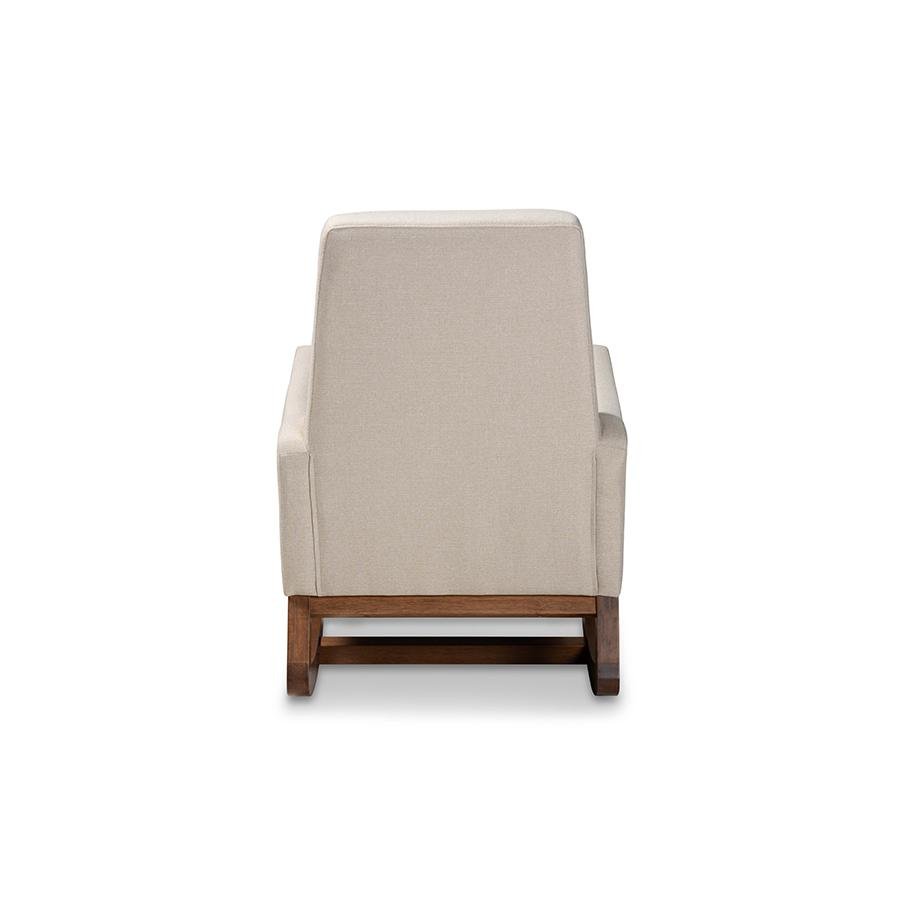 Boho Aesthetic Yashiya Mid-century Retro Modern Light Beige Fabric Upholstered Rocking Chair | Biophilic Design Airbnb Decor Furniture 