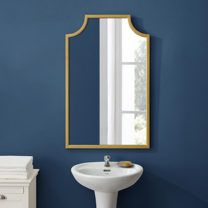 Boho Aesthetic Sérénité | Arched Soft Gold Modern Luxury Bath Mirror | Biophilic Design Airbnb Decor Furniture 