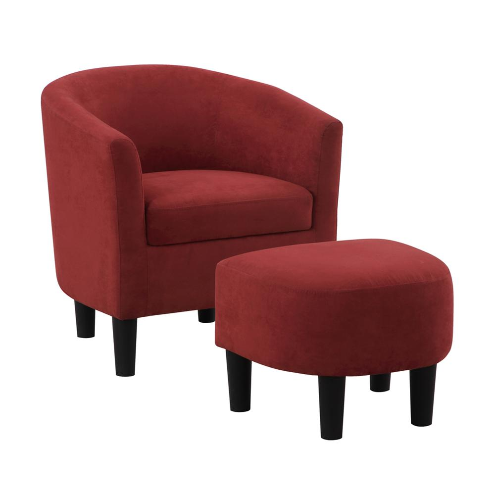 Boho Aesthetic Red Churchill Accent Chair with Ottoman | Biophilic Design Airbnb Decor Furniture 