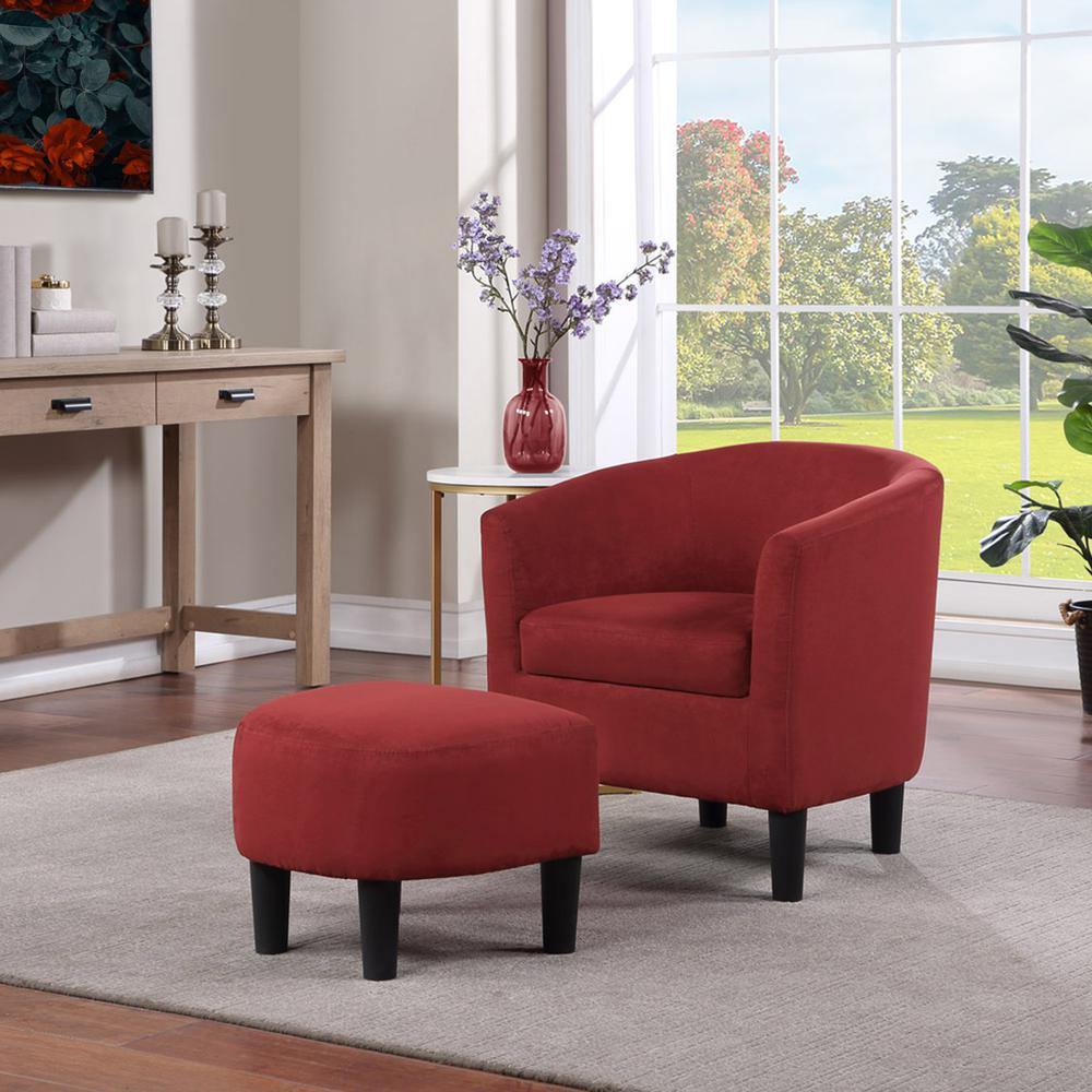 Boho Aesthetic Red Churchill Accent Chair with Ottoman | Biophilic Design Airbnb Decor Furniture 