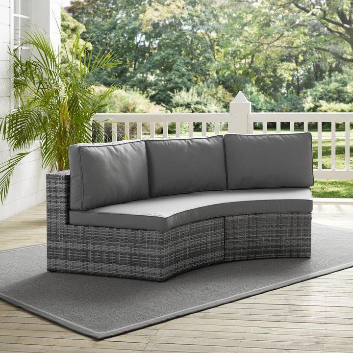 Boho Aesthetic Catalina Outdoor Wicker Round Sectional Sofa Gray | Biophilic Design Airbnb Decor Furniture 