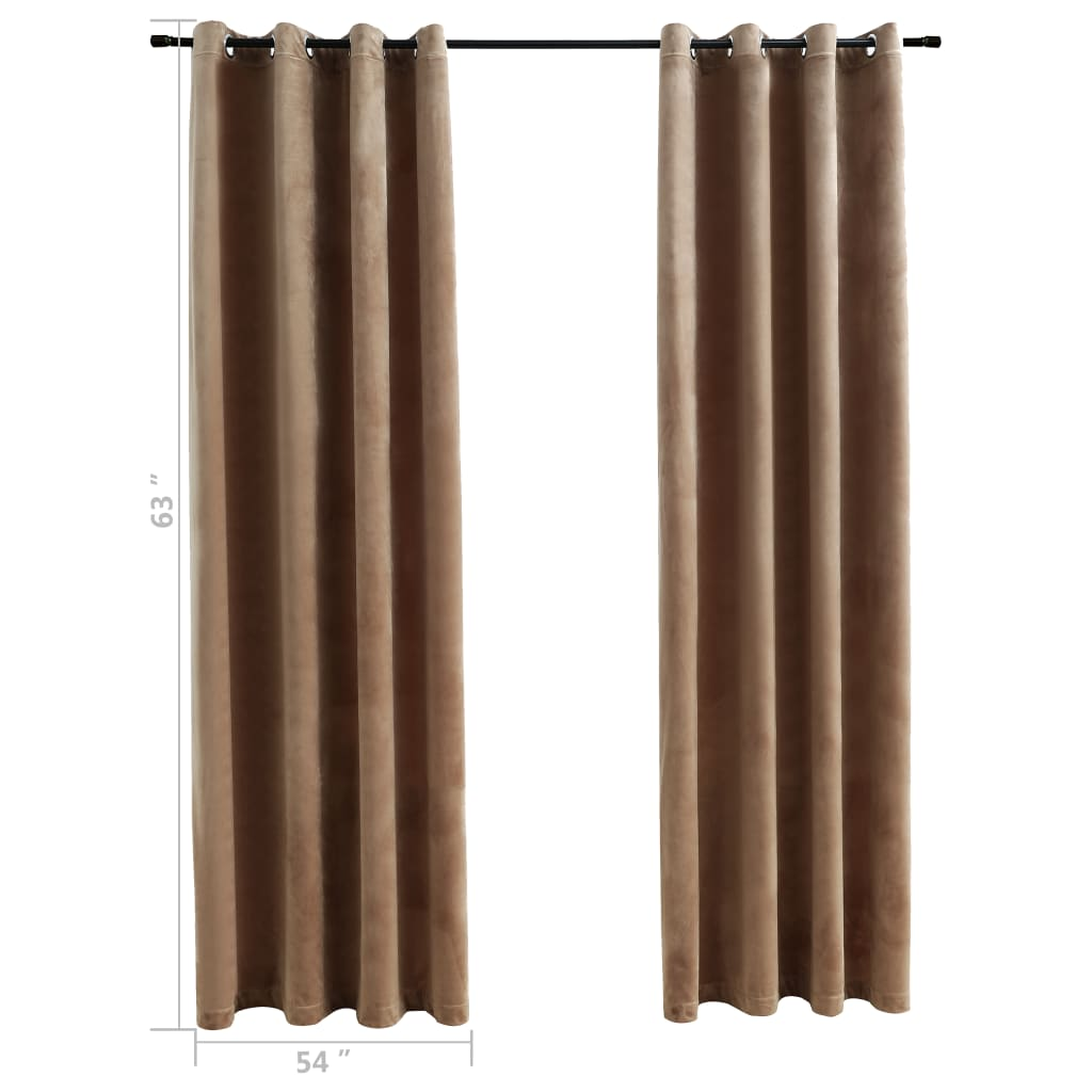 Boho Aesthetic 2pc Velvet Beige Blackout Curtains with Rings 54"x63 | Biophilic Design Airbnb Decor Furniture 