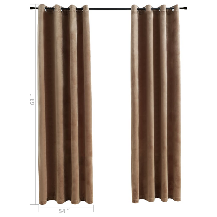 Boho Aesthetic 2pc Velvet Beige Blackout Curtains with Rings 54"x63 | Biophilic Design Airbnb Decor Furniture 